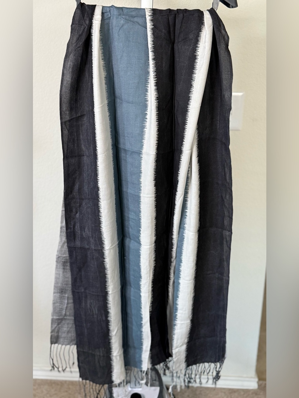 Bijoux Terner Black, White & Blue Striped Lightweight Scarf Wrap